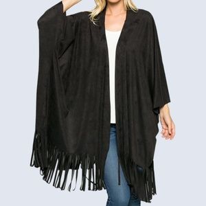 Faux Suede Black Poncho
